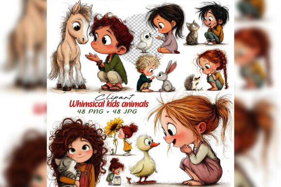 Download Whimsical Cute Kids Clipart Set - Premium Resources