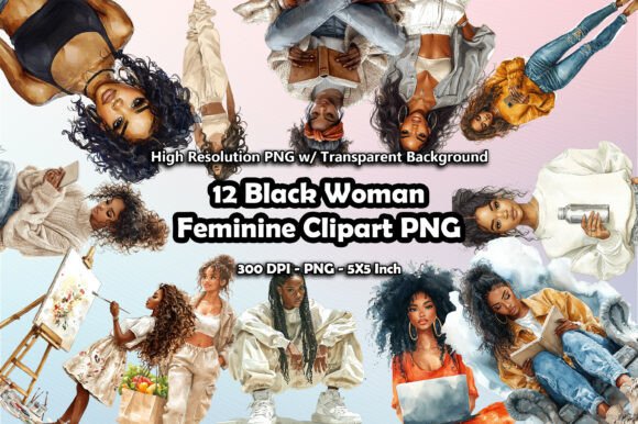 Download 12 Black Woman Feminine Clipart PNG - Feminine Collection